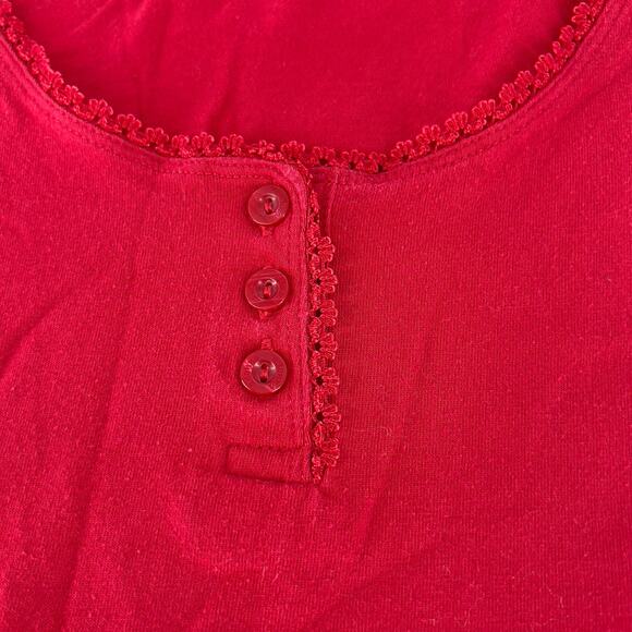 Adonna Long Sleeve Sleep Shirt Pajama Top 12-14 Large Red 95% Cotton - Picture 5 of 11